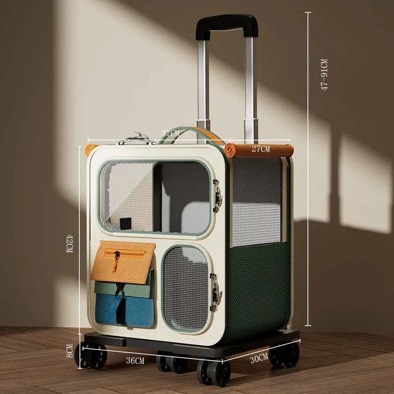 Rolling Cat Carrier with Wheels – Pet Travel Carrier for Large Cats & Small Dogs Up to 10kg