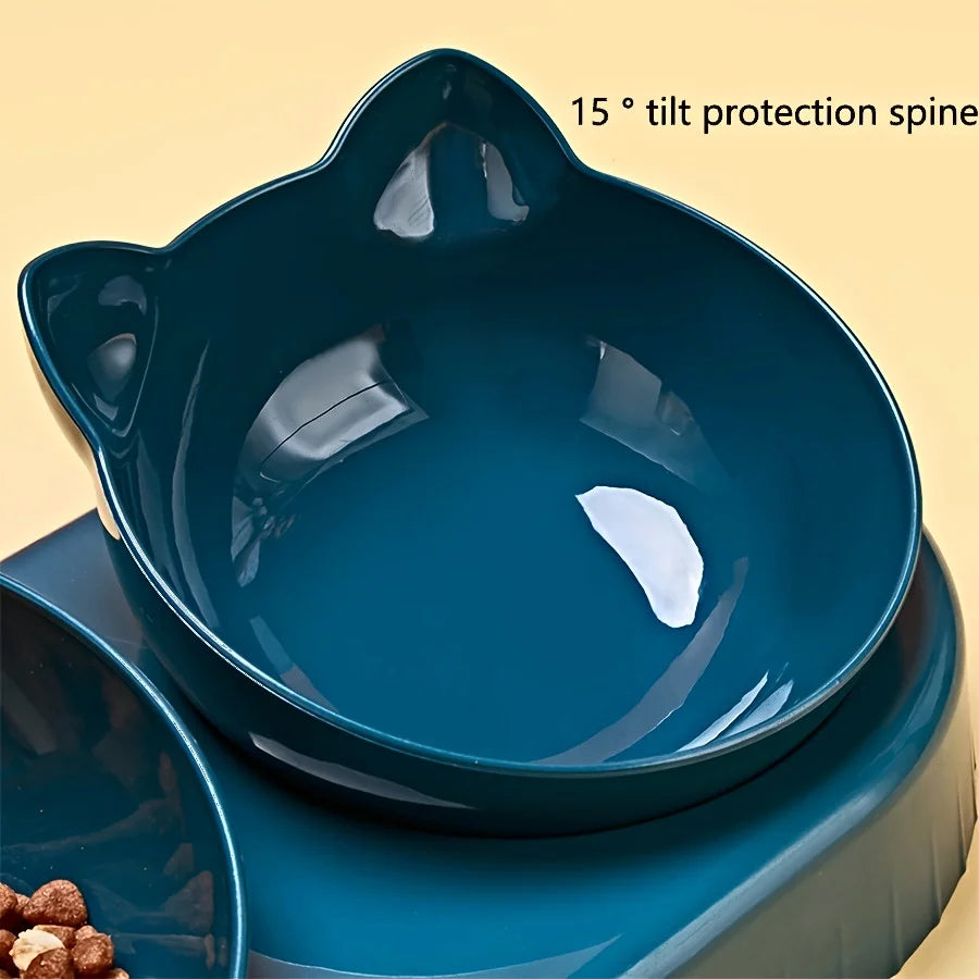 3-in-1 Elevated Cat Bowl & Gravity Water Feeder – Tilted Food & Water Bowl Set for Cats & Small Dogs