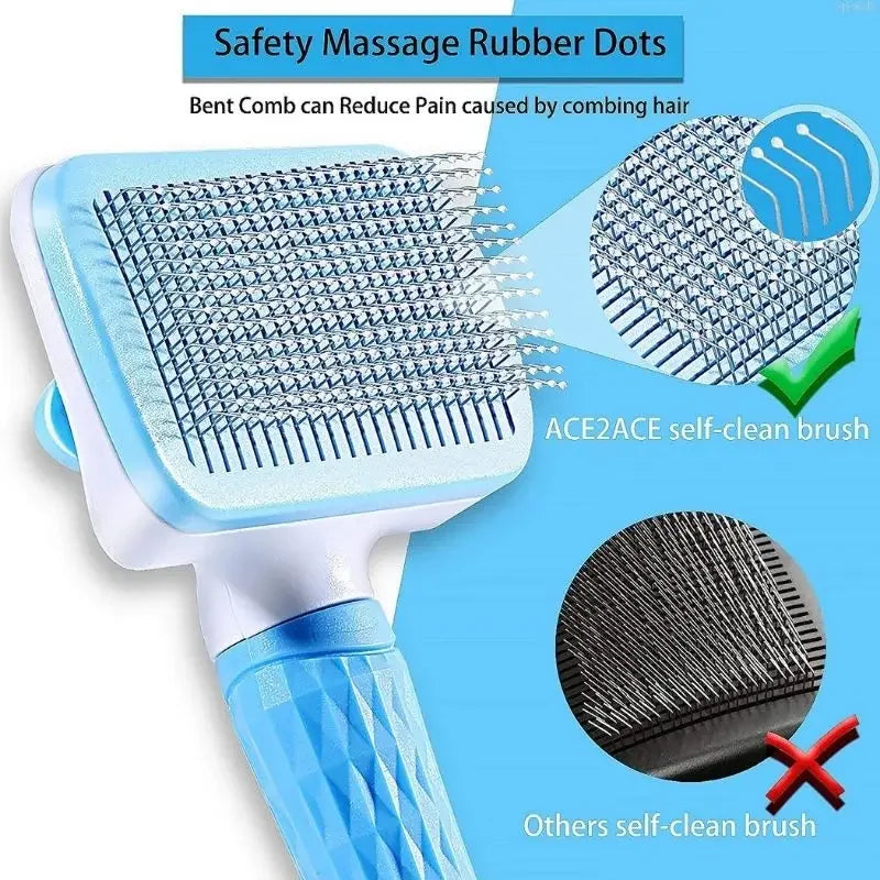 Anti-Matting Long Hair Pet Brush - Self-Cleaning Undercoat Comb