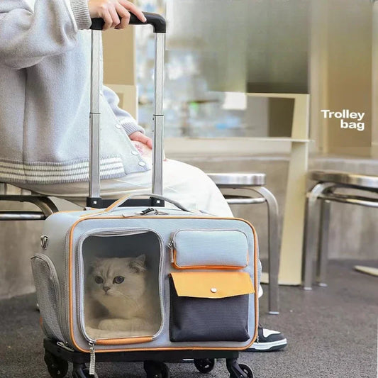 Rolling Pet Carrier Backpack – Detachable Cat & Dog Trolley Travel Bag for Small Pets