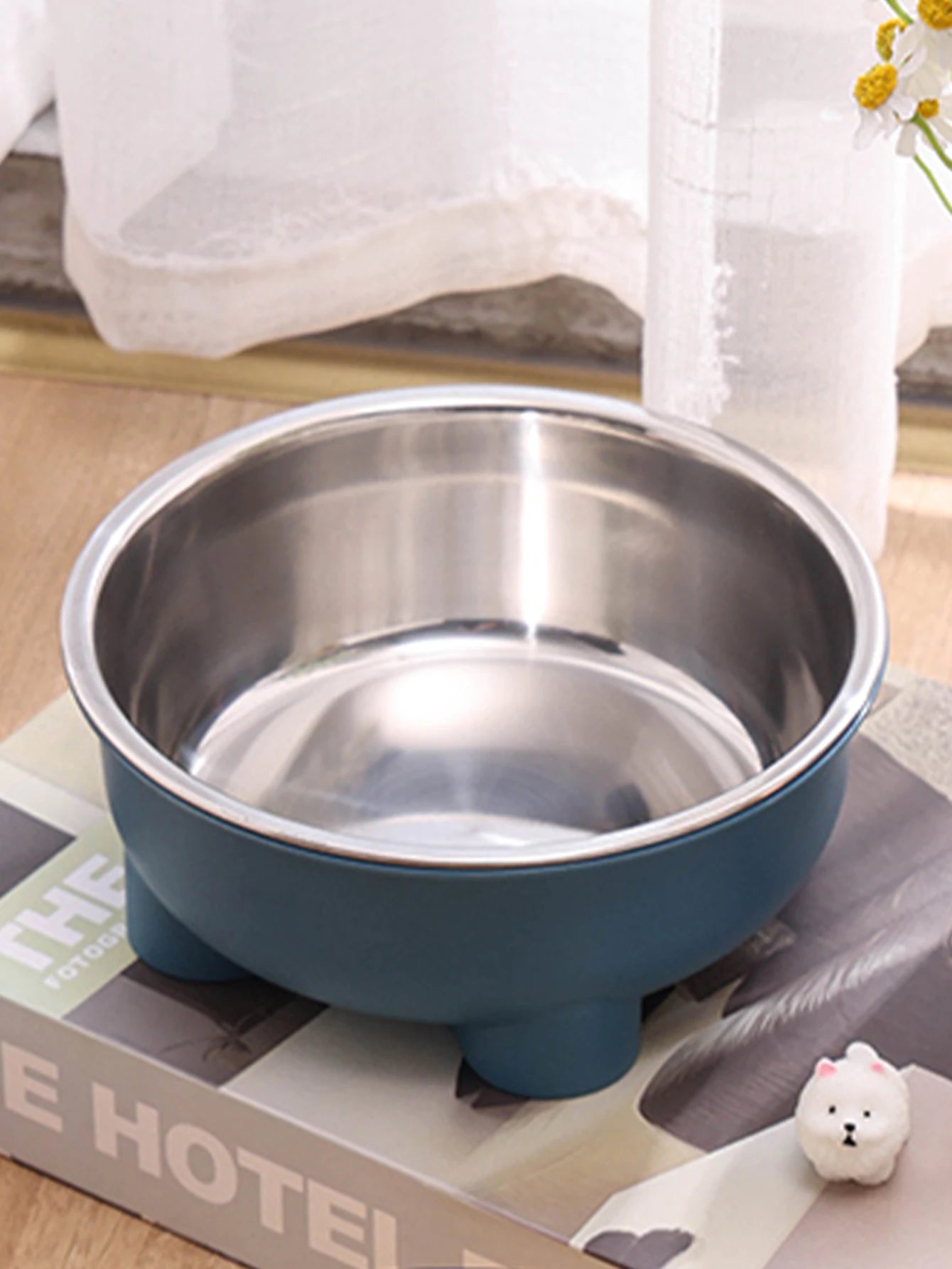 1PC Four-Legged Solid Color Stainless Steel Pet Dog Bowl And Cat Bowl For Indoor And Outdoor Use