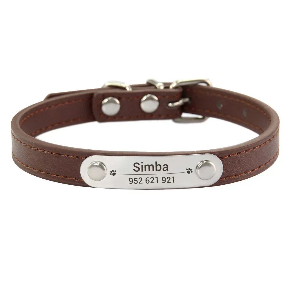 Personalized Leather Dog Collar: Custom Carved Name ID & Anti-Lost Design