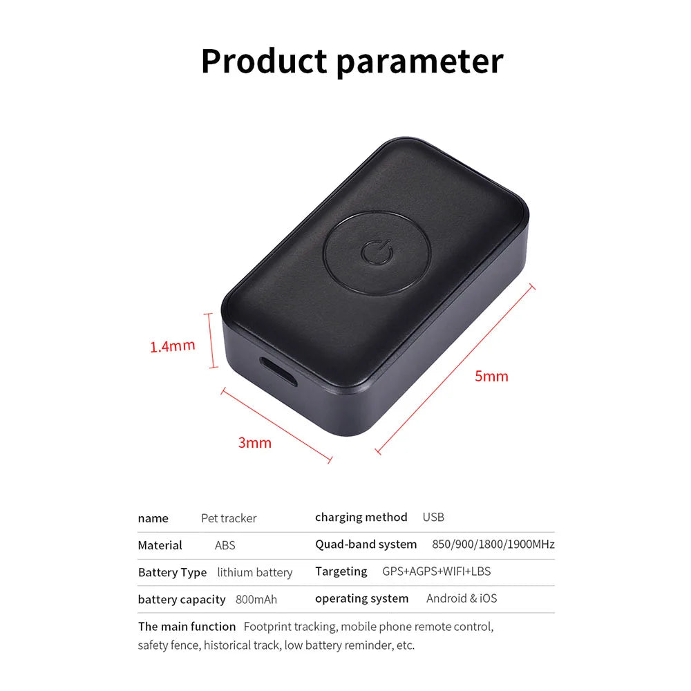Waterproof GPS Pet Tracker Collar – Real-Time GSM & AGPS Locator for Dogs & Cats