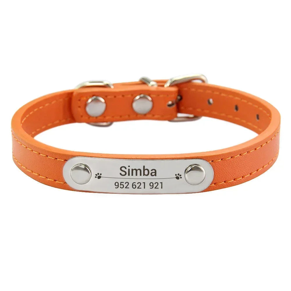 Personalized Leather Dog Collar: Custom Carved Name ID & Anti-Lost Design
