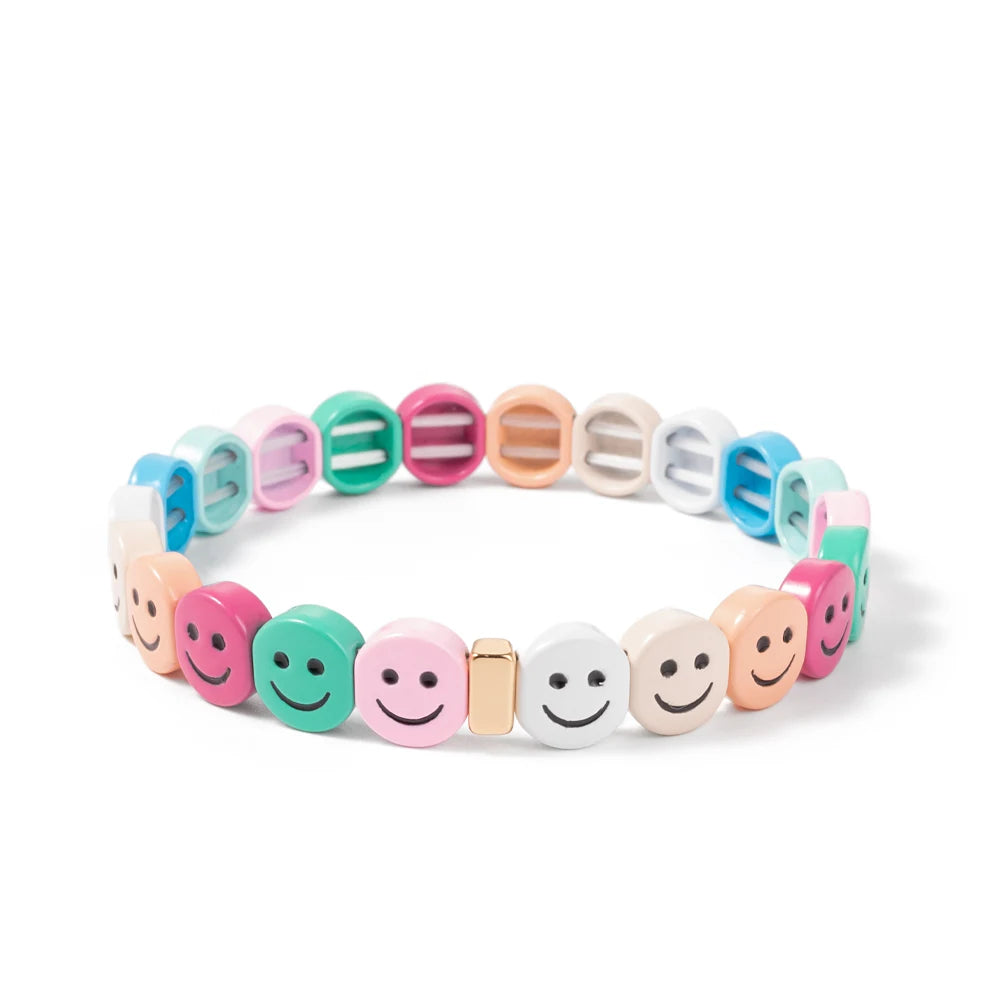 2024 New Enamel Bracelets For Women Happy Beaded Elastic Bangle Hand Accessory