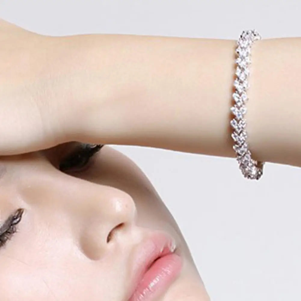 Elegant Bracelet for Women Chain Cubic Zircon Rhinestone Shiny Inlaid Bangle Bracelet