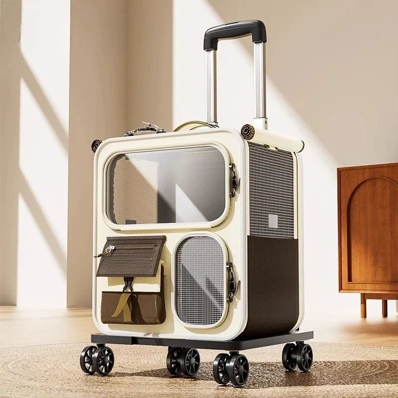 Rolling Cat Carrier with Wheels – Pet Travel Carrier for Large Cats & Small Dogs Up to 10kg