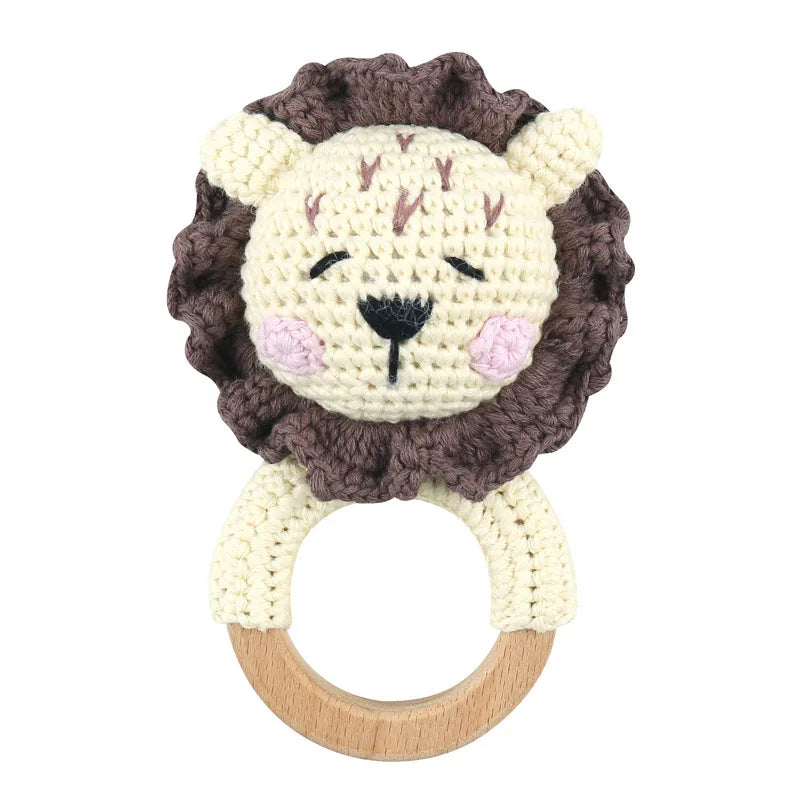 Amigurumi Cartoon Animal Baby Rattle Cute Wooden Ring Handhold Newborn Rattle Toys Handmade Pacifier Clips Kids Educational Toys - PULSE MART