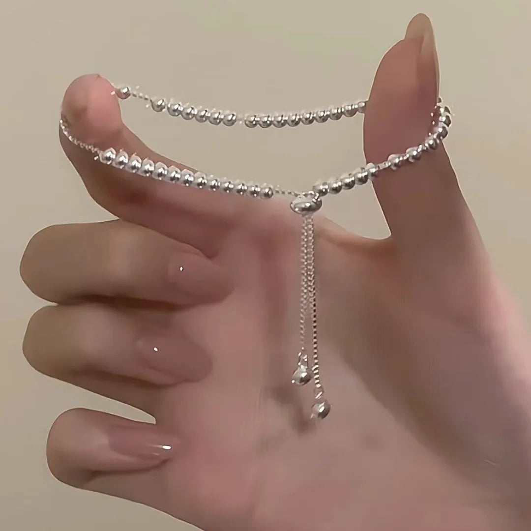 925 Sterling Silver Beads Bracelets for Women 100% Solid Adjustable Handmade