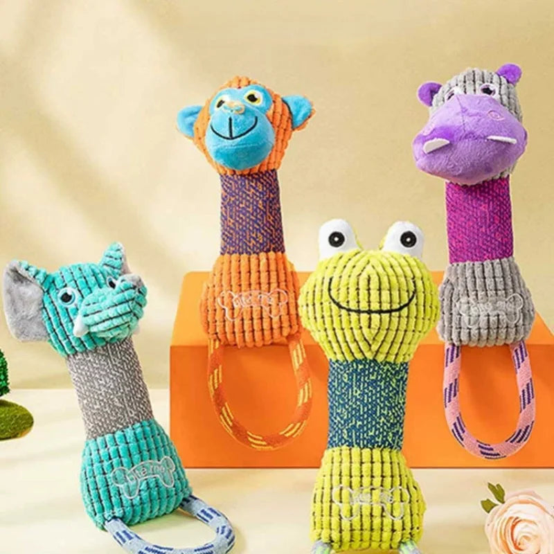 Corduroy Squeaky Dog Toy - Bite-Resistant Animal-Shaped Training Lead