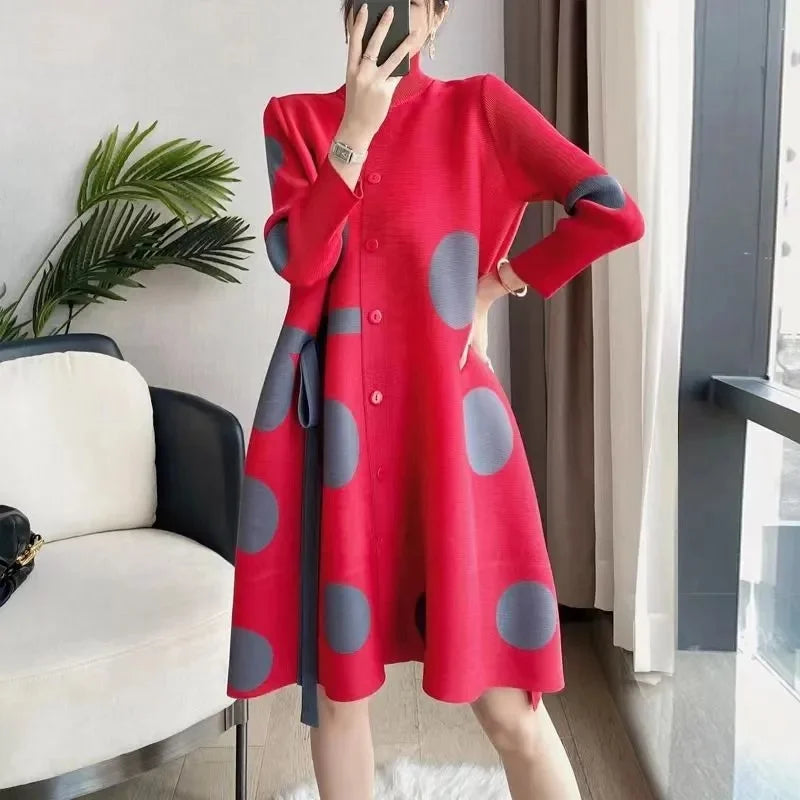 Women’s Polka-Dot Windbreaker Coat – Elegant Trench for Spring &amp; Autumn - PULSE MART