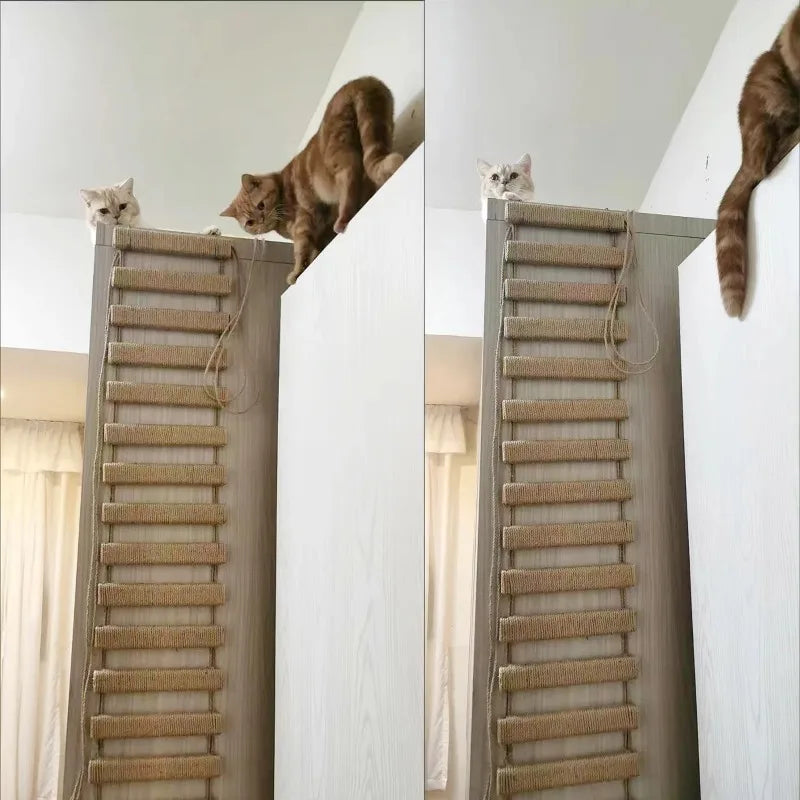 Wooden Cat Cage Climbing Frame - Sisal Rope Ladder & Tree Tower Bridge