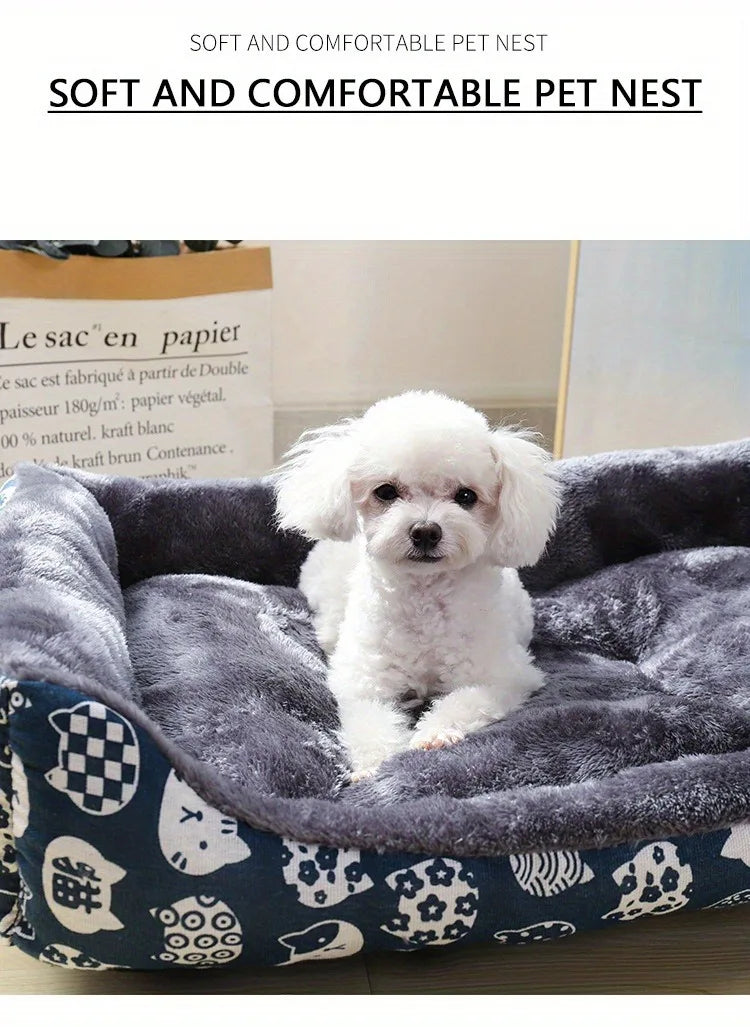 Winter Dog Bed Sofa Mat, Plush Calming Pet Basket Cushion