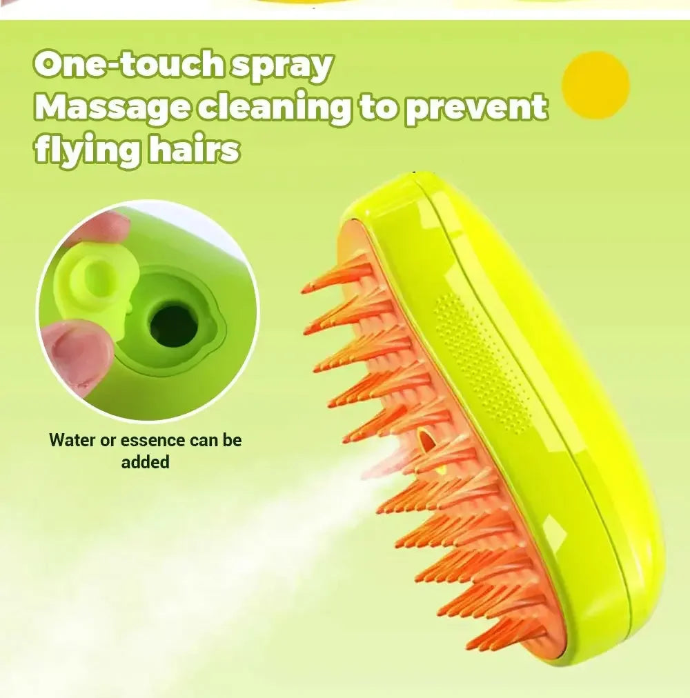 3-in-1 Electric Pet Steam Brush – Cat & Dog Grooming Brush with Spray & Massage Comb