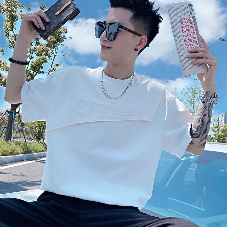 Men’s Green Slim Fit T-Shirt – Plain Alphabet Rock Streetwear Tee, Casual Cotton Top