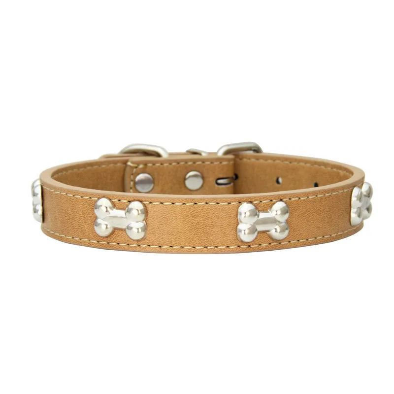 Genuine Bone Leather Dog Collar - Durable Neckband for Small & Large Pets