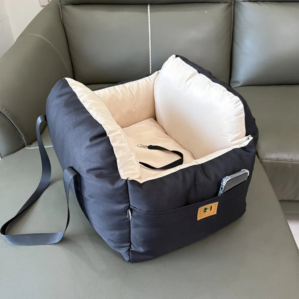 Four-Season Dog Car Seat with Safety Belt, Washable Pet Booster Nest