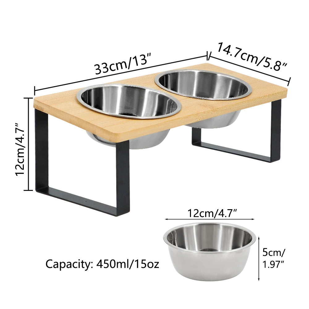Elevated Cat Bowls with Food Mat – 15° Tilted Raised Feeder with 2 Stainless Steel Bowls