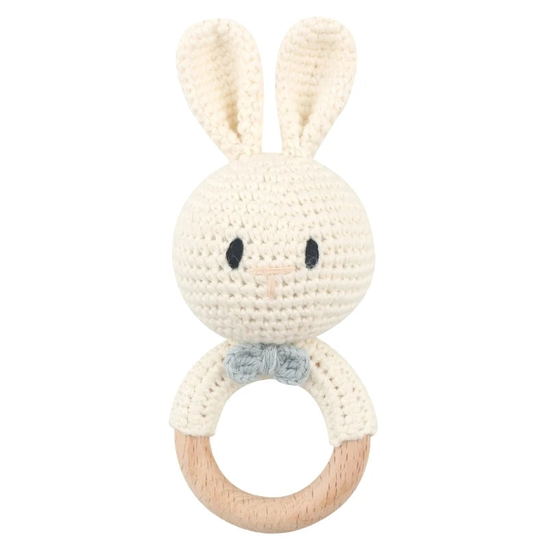 Amigurumi Cartoon Animal Baby Rattle Cute Wooden Ring Handhold Newborn Rattle Toys Handmade Pacifier Clips Kids Educational Toys - PULSE MART