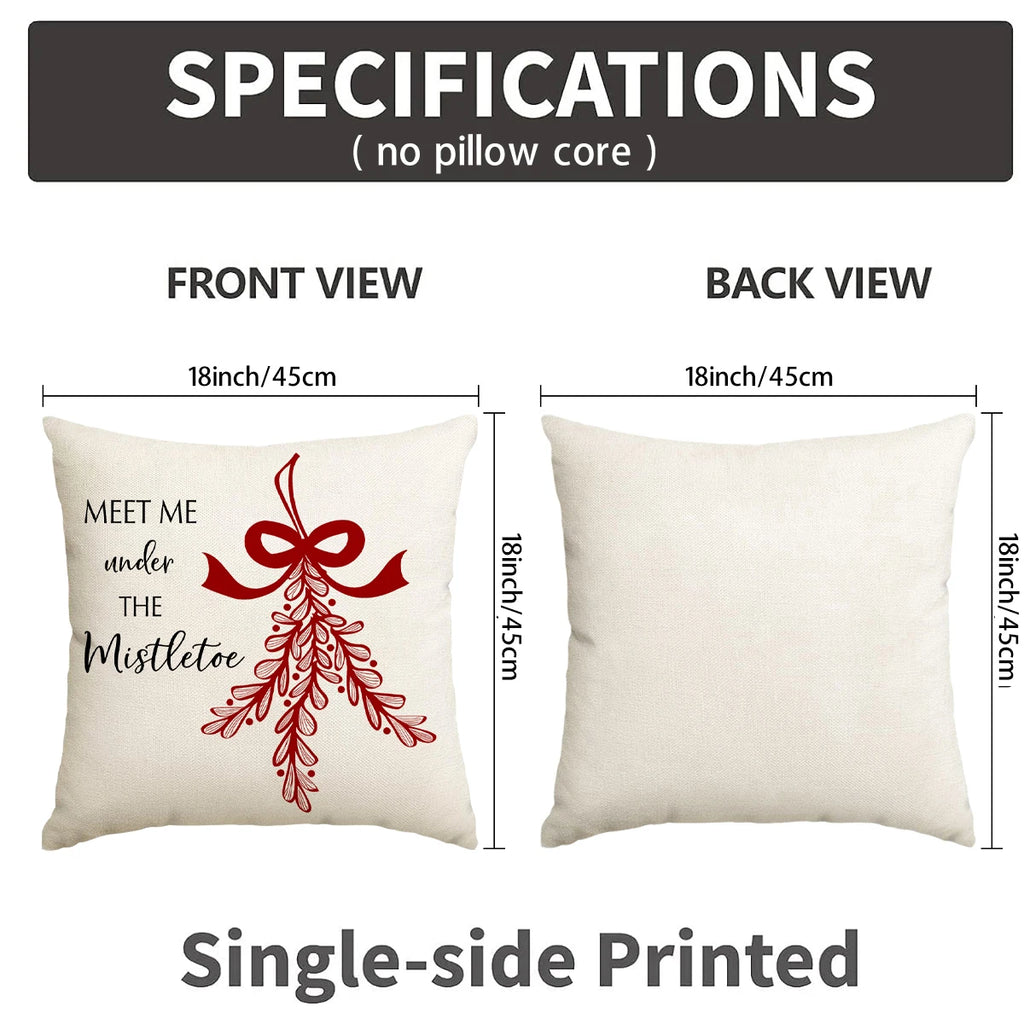 1/4pcs red Christmas pillowcase, bow Christmas wreath, Christmas plant design cushion cover, farmhouse Christmas decoration