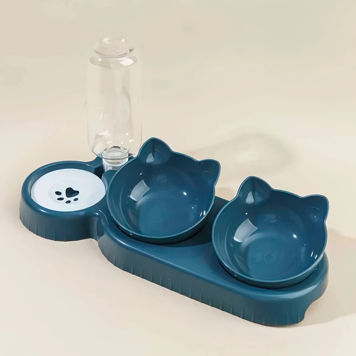 3-in-1 Elevated Cat Bowl & Gravity Water Feeder – Tilted Food & Water Bowl Set for Cats & Small Dogs