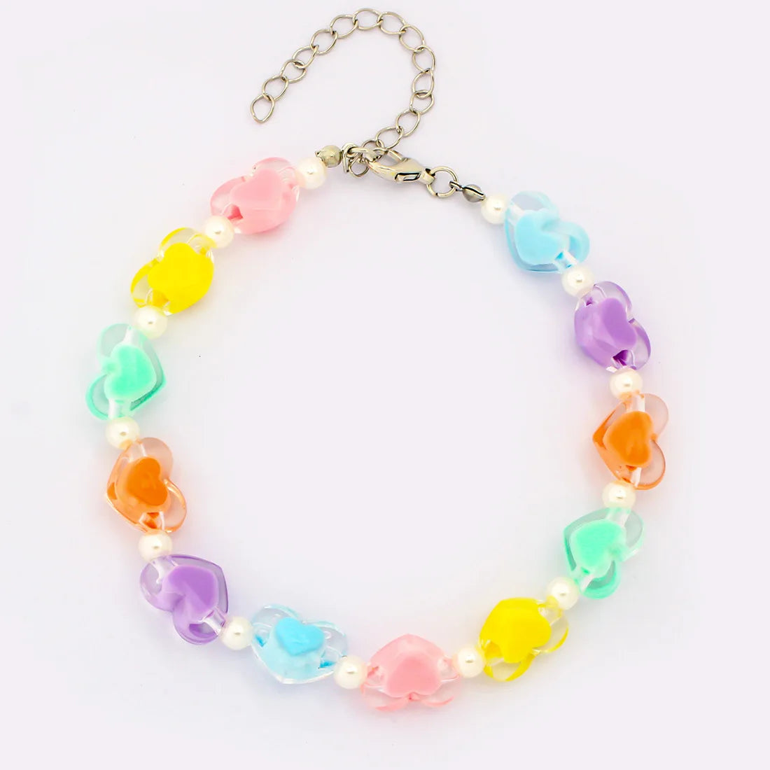 Cute Candy-Colored Pet Collar: Pearl Necklace with Flower Beads & Alloy Chain
