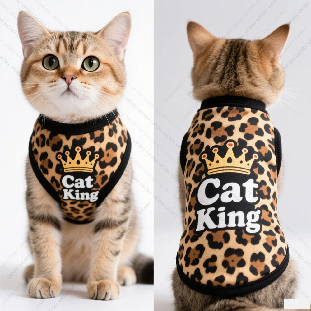 Cat King Leopard Print Cat Vest – Lightweight Summer Cat Clothing for Cats & Small Dogs