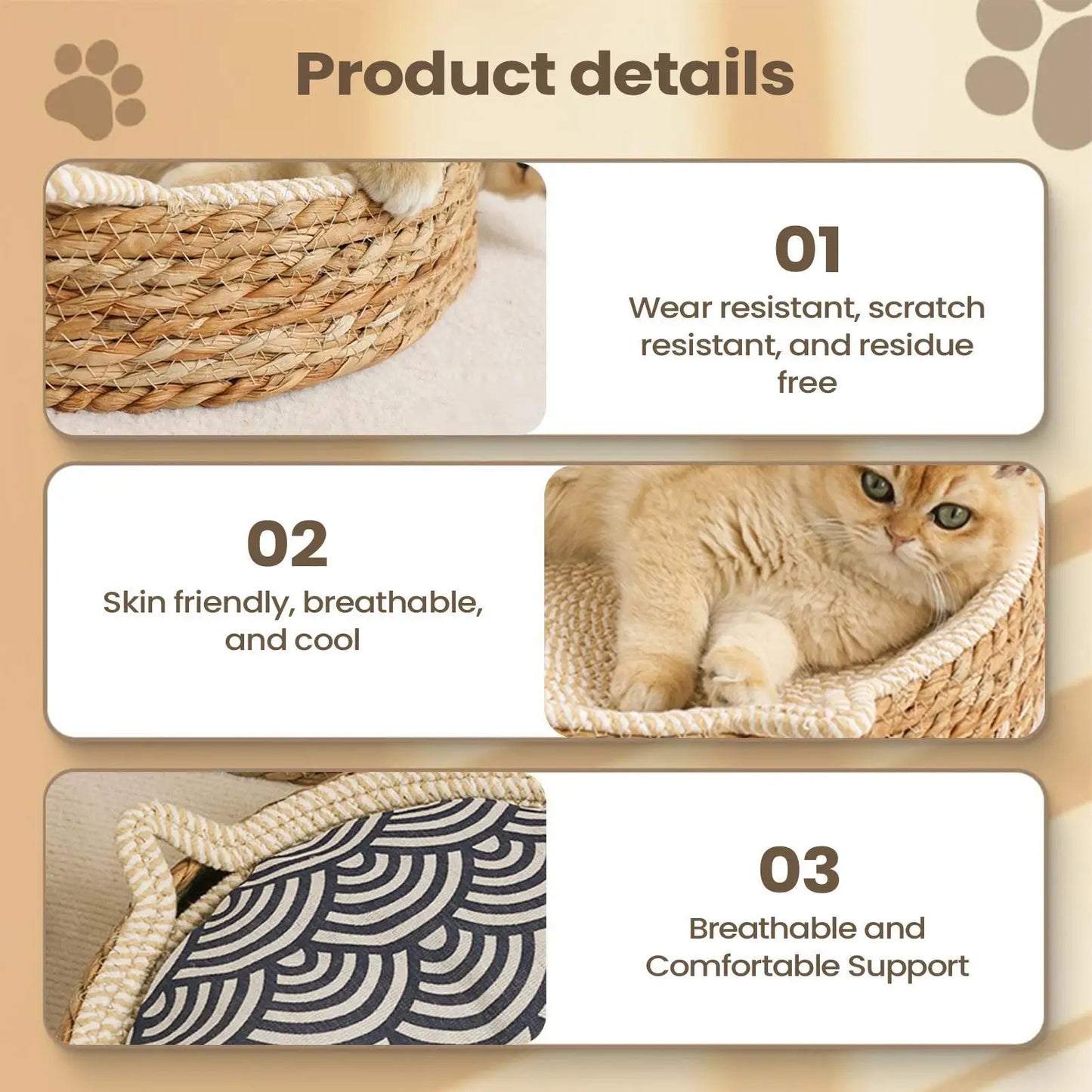 Natural Rattan Woven Cat Bed Sofa – Wear-Resistant Scratch Board Lounge