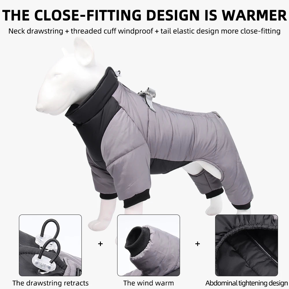 Reflective Four-Legged Dog Winter Coat - Rainproof Windproof Overalls