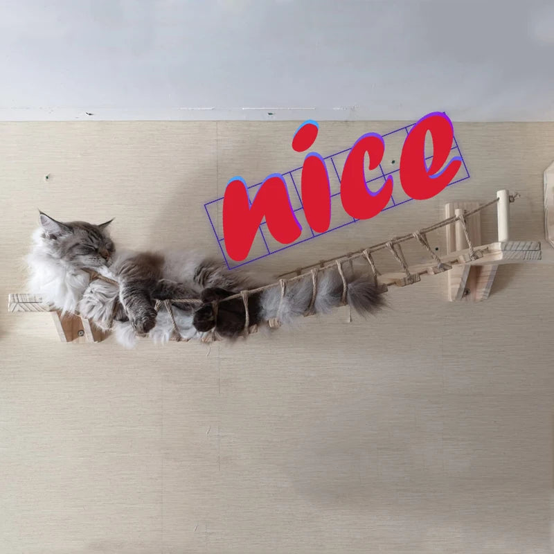 Wall-Mounted Cat Bridge & Tree Set - Sisal Ladder Climber with Hammock Bed