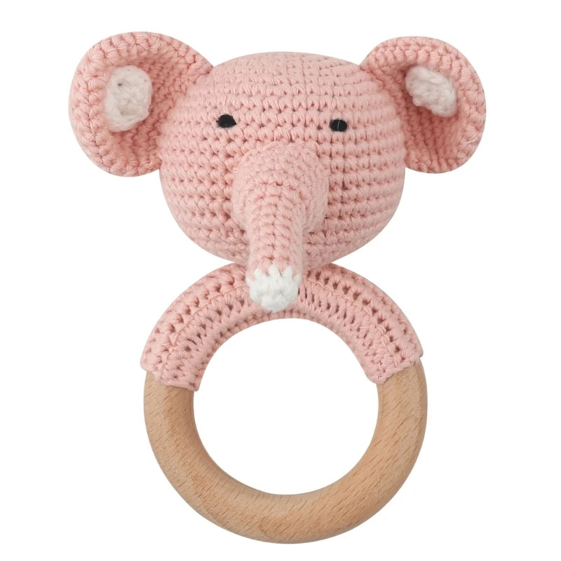 Amigurumi Cartoon Animal Baby Rattle Cute Wooden Ring Handhold Newborn Rattle Toys Handmade Pacifier Clips Kids Educational Toys - PULSE MART