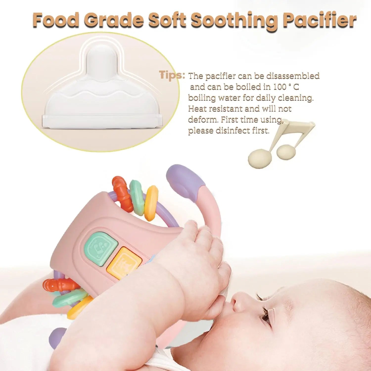 Baby Rattle Toy Musical Sensory Learning Toy with Music and Lights Pacifier Teething  for Toddlers Boys and Girls Gifts 0-24M - PULSE MART