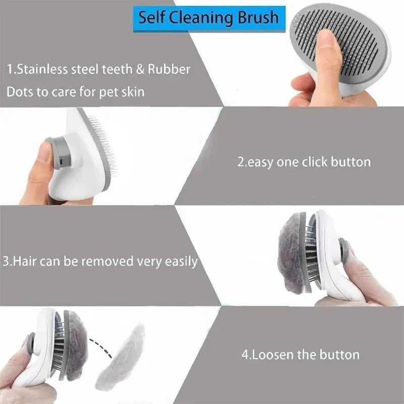 Self-Cleaning Pet Grooming Brush – Cat & Dog Deshedding Hair Remover Brush
