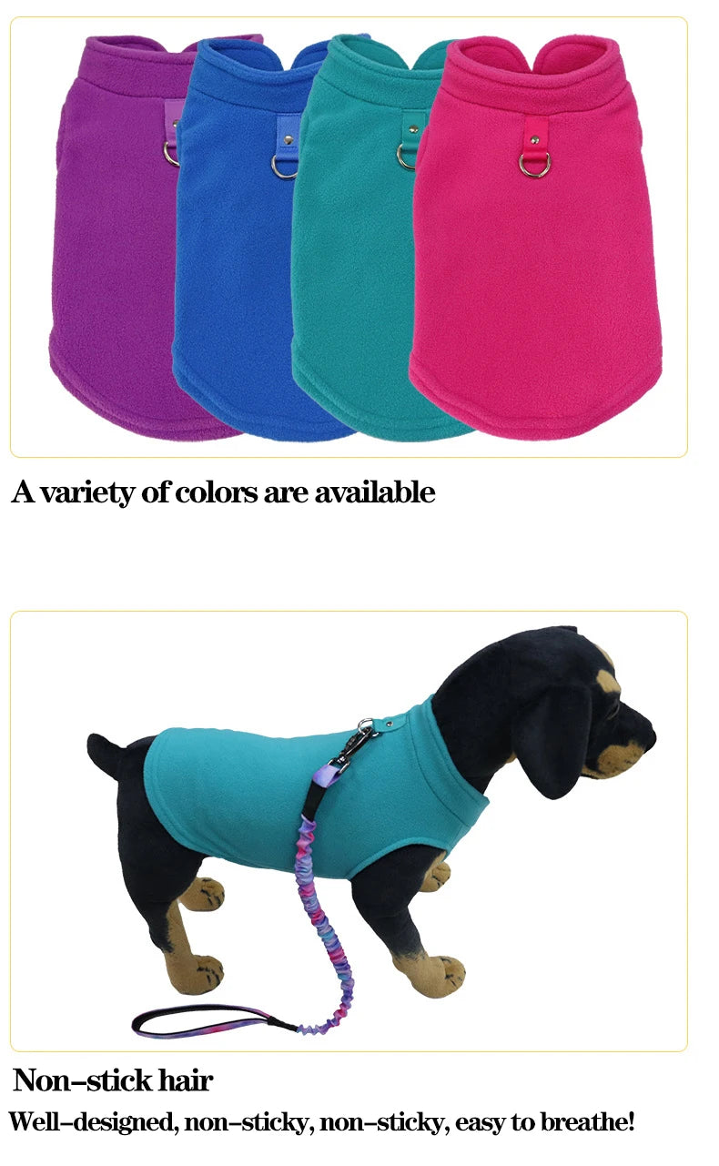 Winter Fleece Dog Jacket with Harness D-Ring - Warm Step-In Vest for Small Dogs