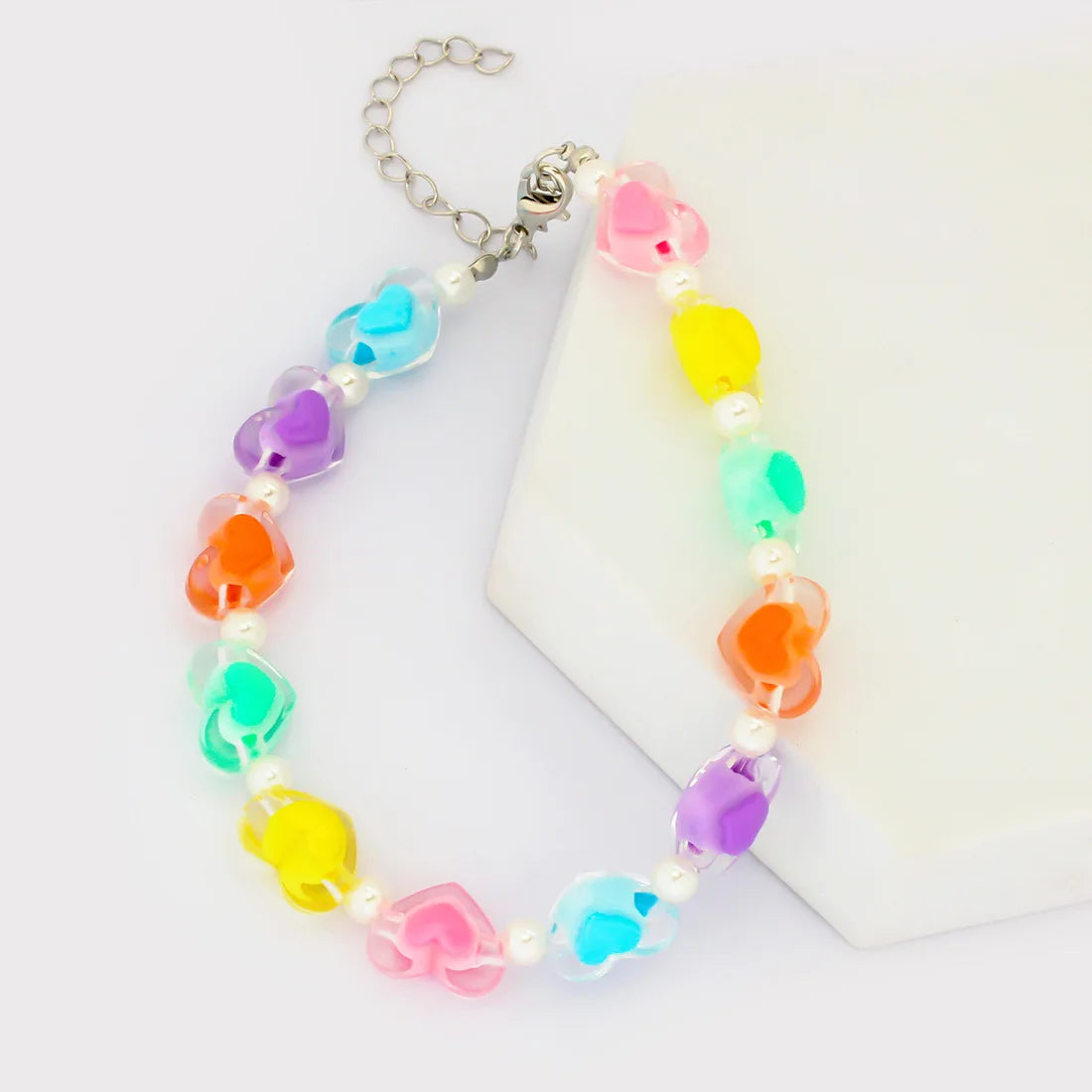 Cute Candy-Colored Pet Collar: Pearl Necklace with Flower Beads & Alloy Chain