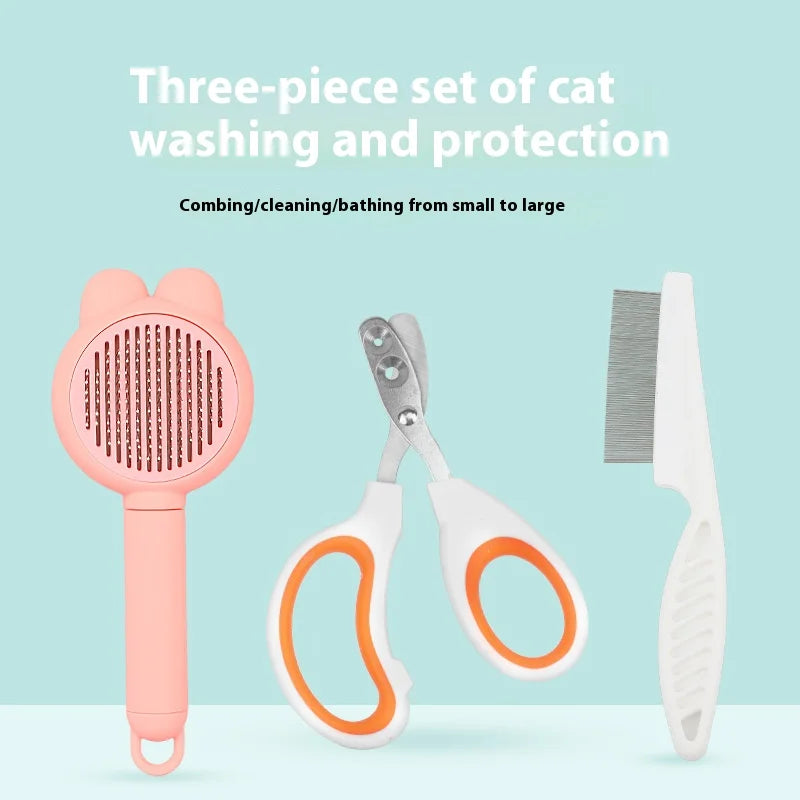3-Piece Cat Grooming Kit – Cat Nail Clippers, Grooming Brush & Flea Comb Set