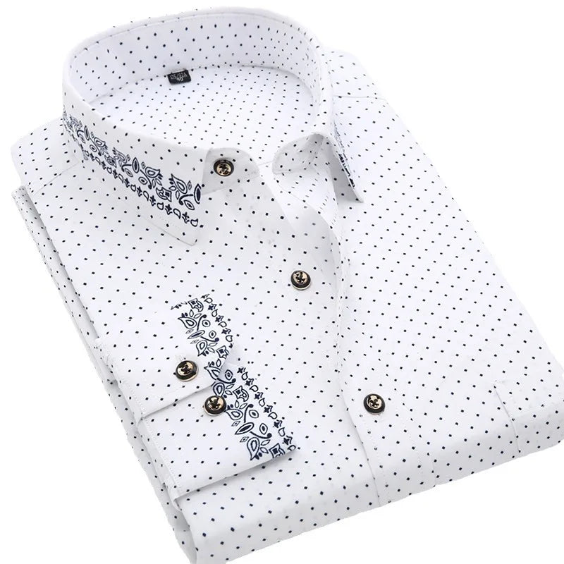 New men's shirt Thin long-sleeved printed spring/summer non-ironing slim breathable shirt