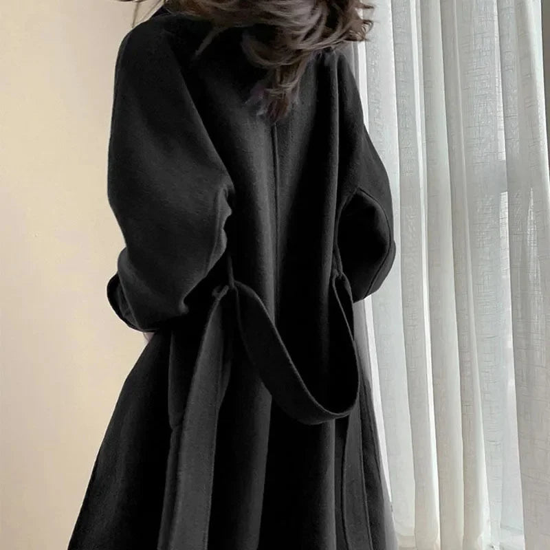 Women’s Korean Fashion Long Woolen Coat – Thickened Winter Overcoat - PULSE MART