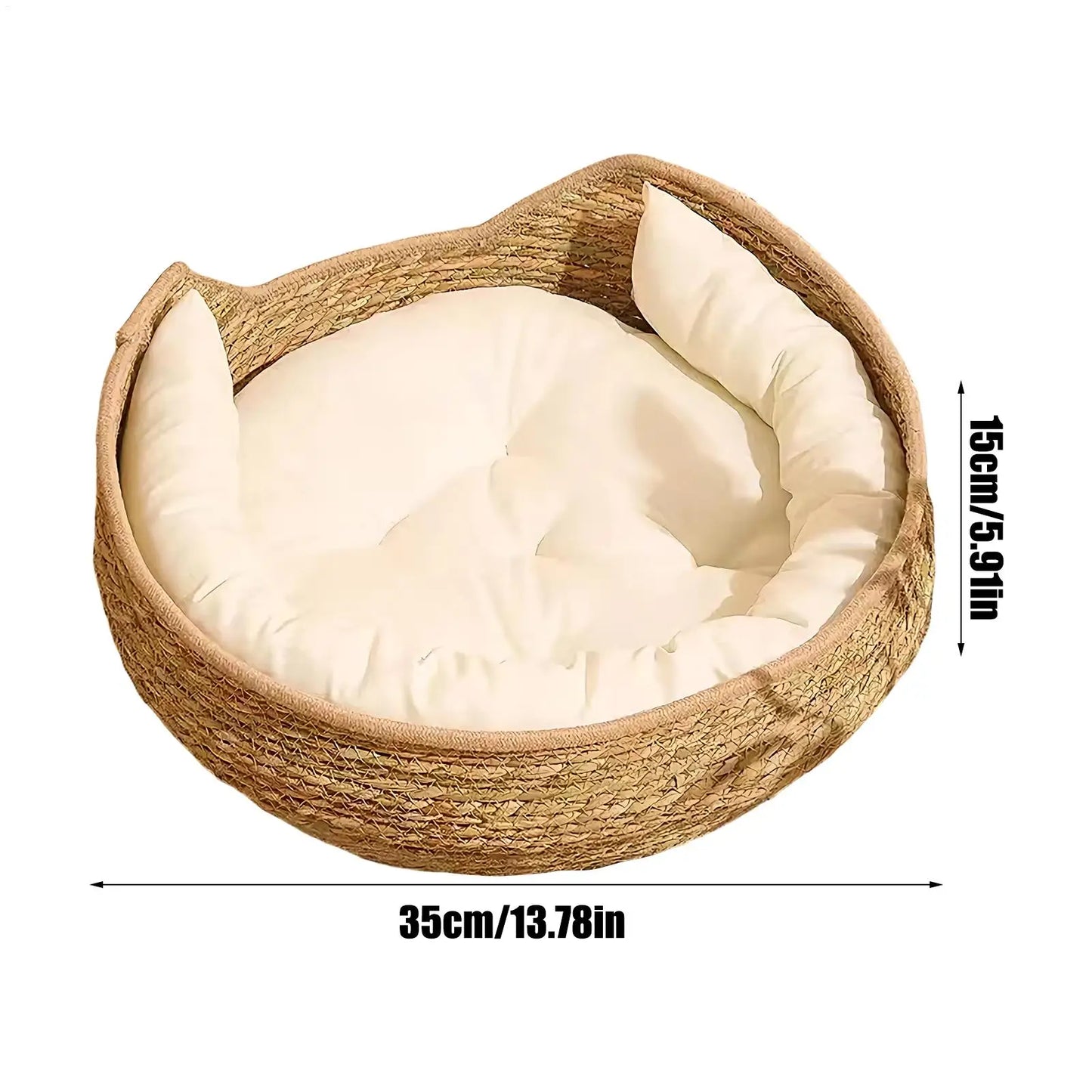 Woven Cotton Rope Cat Basket Bed - Round Sleeping Nest with Luxury Pillow