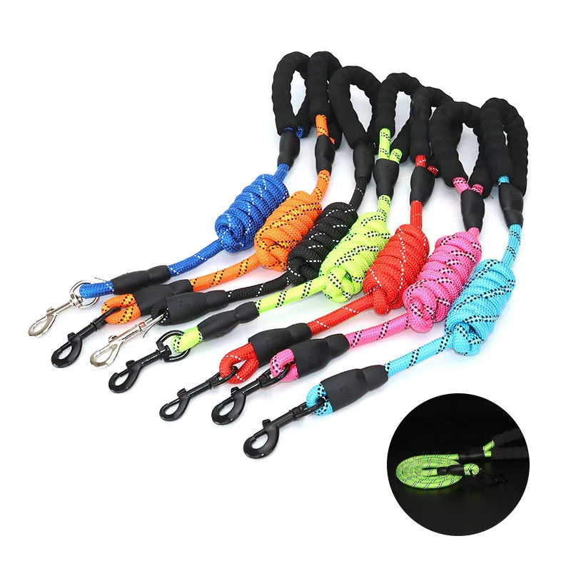 Double Handle Reflective Dog Leash - Heavy Duty Padded Lead for Strong Dogs