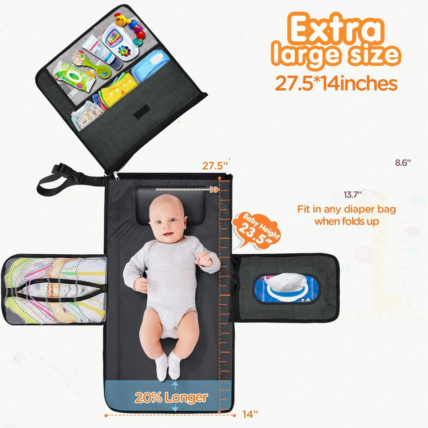 3 in 1 Diaper Changing Pad Portable Baby Changing Pad with Pockets Waterproof Travel Diaper Changing Hand Folding Diaper Bag - PULSE MART