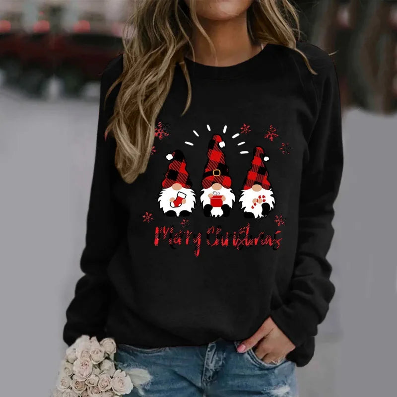 Ladies Christmas Hoodies Winter Christmas Round Collar Hoodie Sweatshirt  Streetwear
