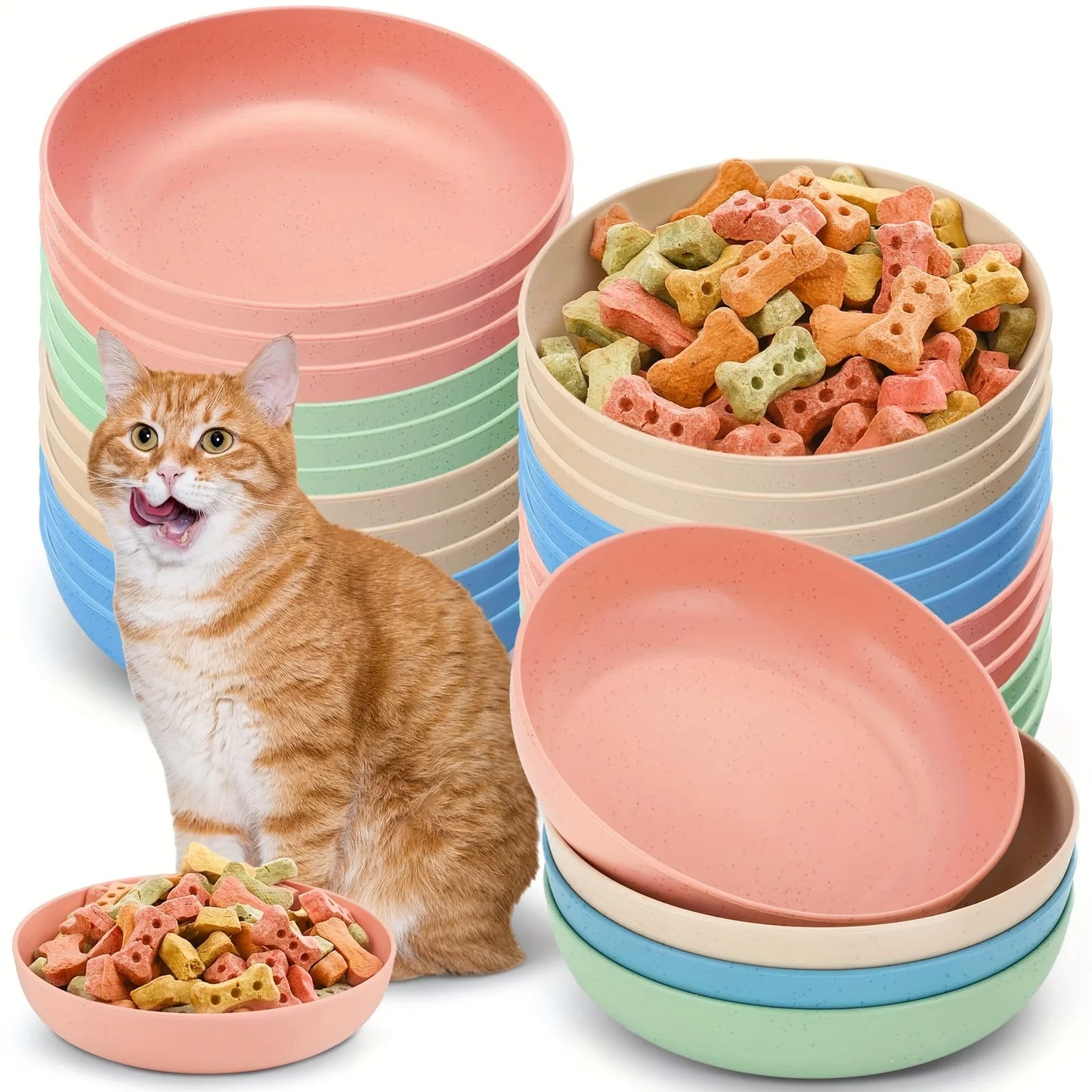 Pack of 4 Whisker-Friendly Cat Bowls – Shallow Non-Slip Feeding Dishes for Cats & Kittens
