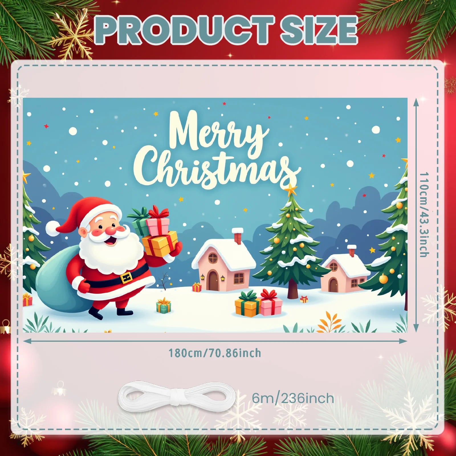 Merry Christmas Santa Decoration Festive Banner Polyester Snowy Scene Winter Holiday for Christmas Party Decor Seasonal Celebrat