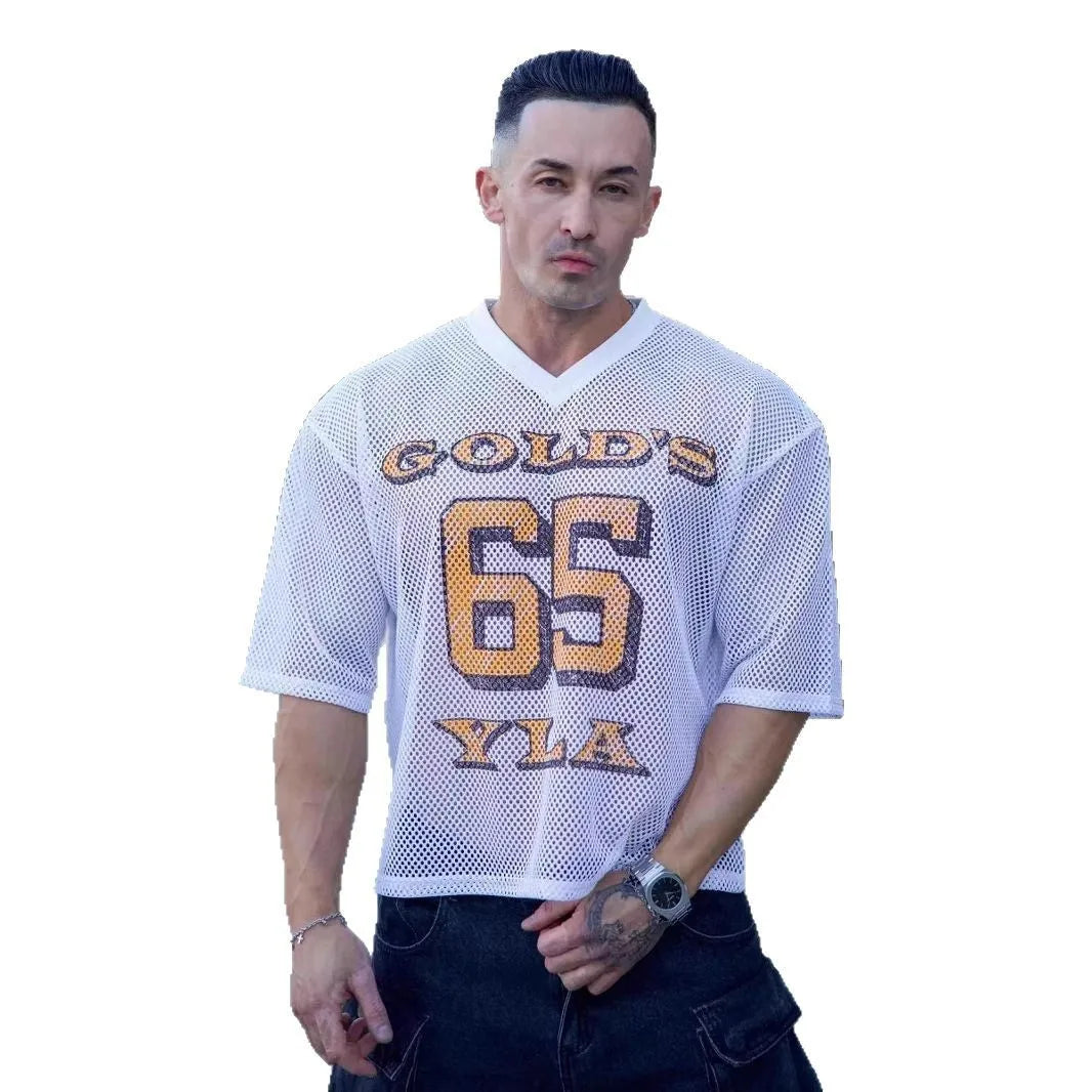 Men’s Summer Sports V-Neck T-Shirt – Loose Fit Gym Running Leisure Top