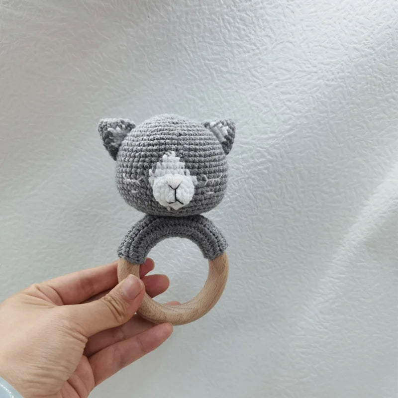 Amigurumi Cartoon Animal Baby Rattle Cute Wooden Ring Handhold Newborn Rattle Toys Handmade Pacifier Clips Kids Educational Toys - PULSE MART