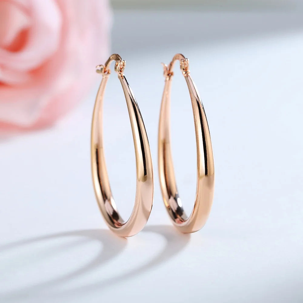 925 Sterling Silver 18K gold plated 4.4cm oval earrings for women Fashion Party Wedding.