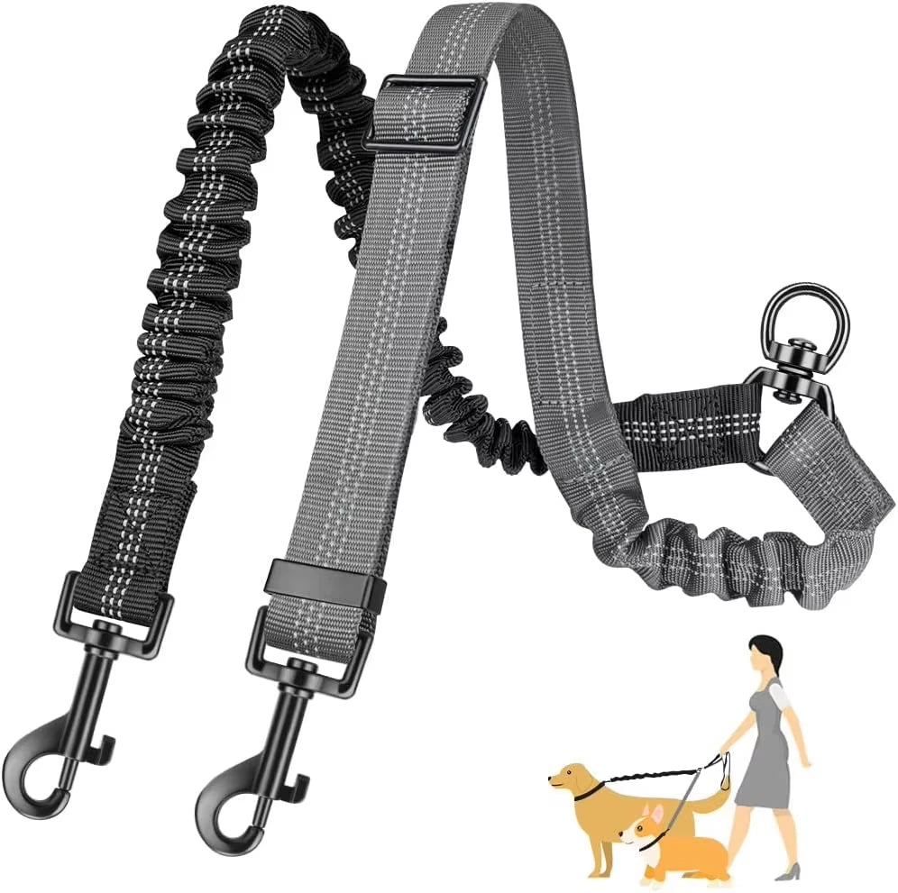1.6ft Dual Dog Leash Extension - Shock Absorbing Bungee Coupler