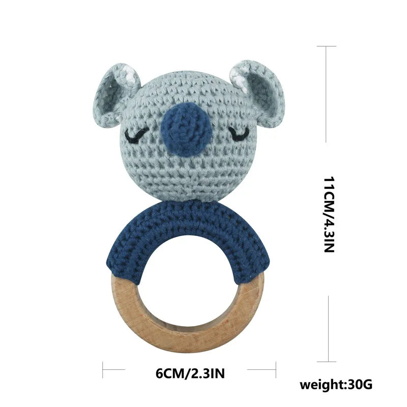 Amigurumi Cartoon Animal Baby Rattle Cute Wooden Ring Handhold Newborn Rattle Toys Handmade Pacifier Clips Kids Educational Toys - PULSE MART