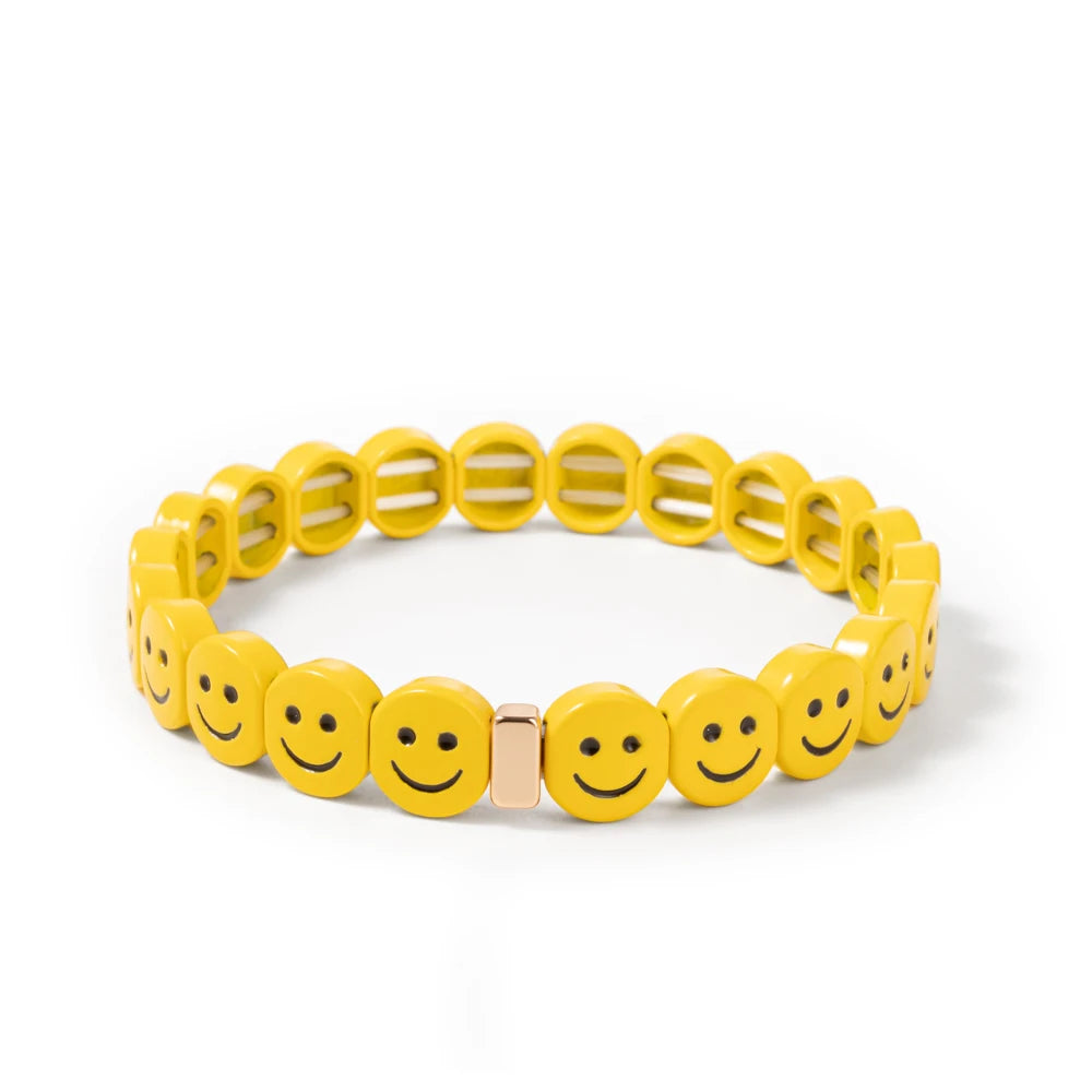 2024 New Enamel Bracelets For Women Happy Beaded Elastic Bangle Hand Accessory